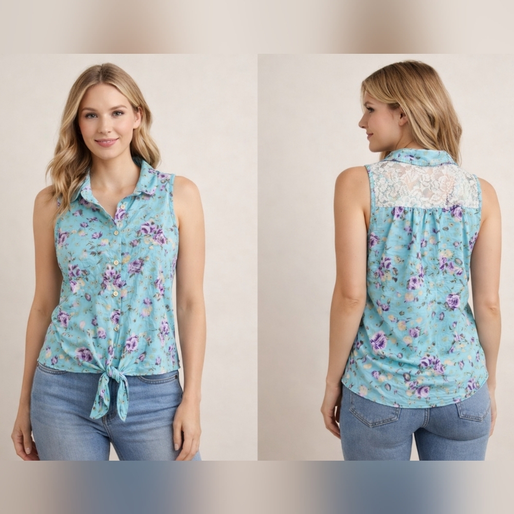 dELiA's - Floral And Lace Button Up Tank Top